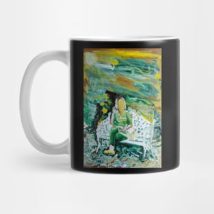 Sitting on a bench painting Mug